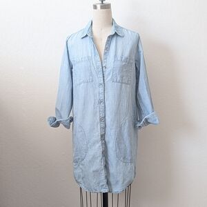 Gap 1969 Chambray Blue Long Sleeve Collared Button Down Shirt Dress Size Small